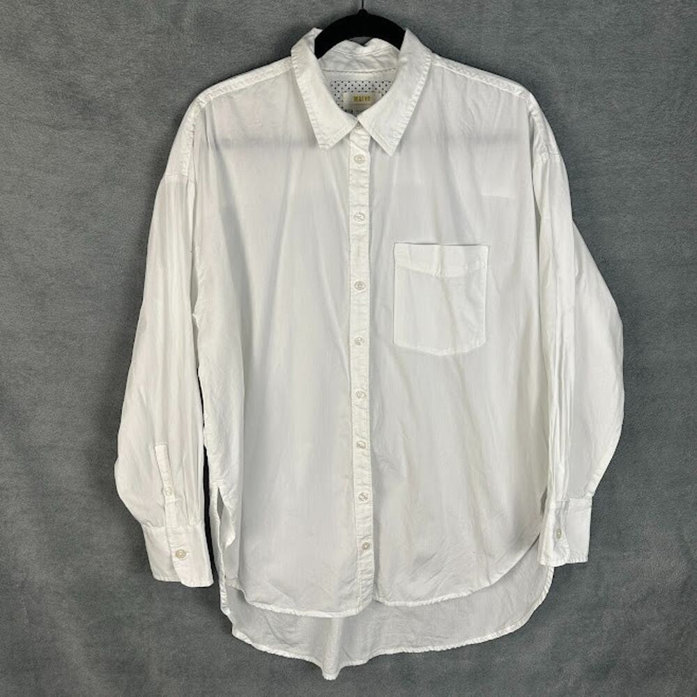 Maeve Anthropologie Top Womens Medium White Button Up Long Sleeve Preppy Career